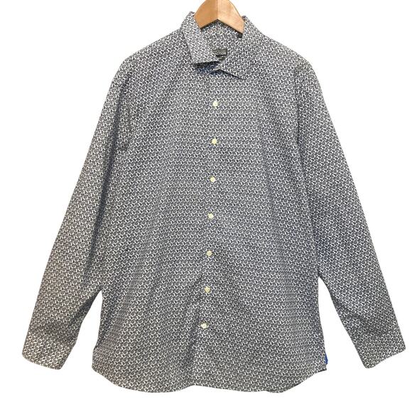 Kenneth Cole Reaction Cotton Blue White Paisley Button Up Formal Dress Shirt - Picture 1 of 8